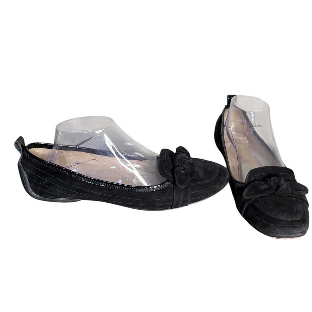 Joan & David Black Suede‎ Ballet Flats Bow Patent Trim Women's Size 9.5